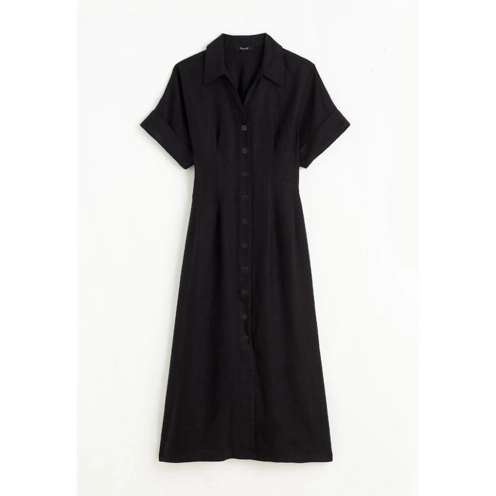 Madewell Black Button-Front Midi Shirt Dress